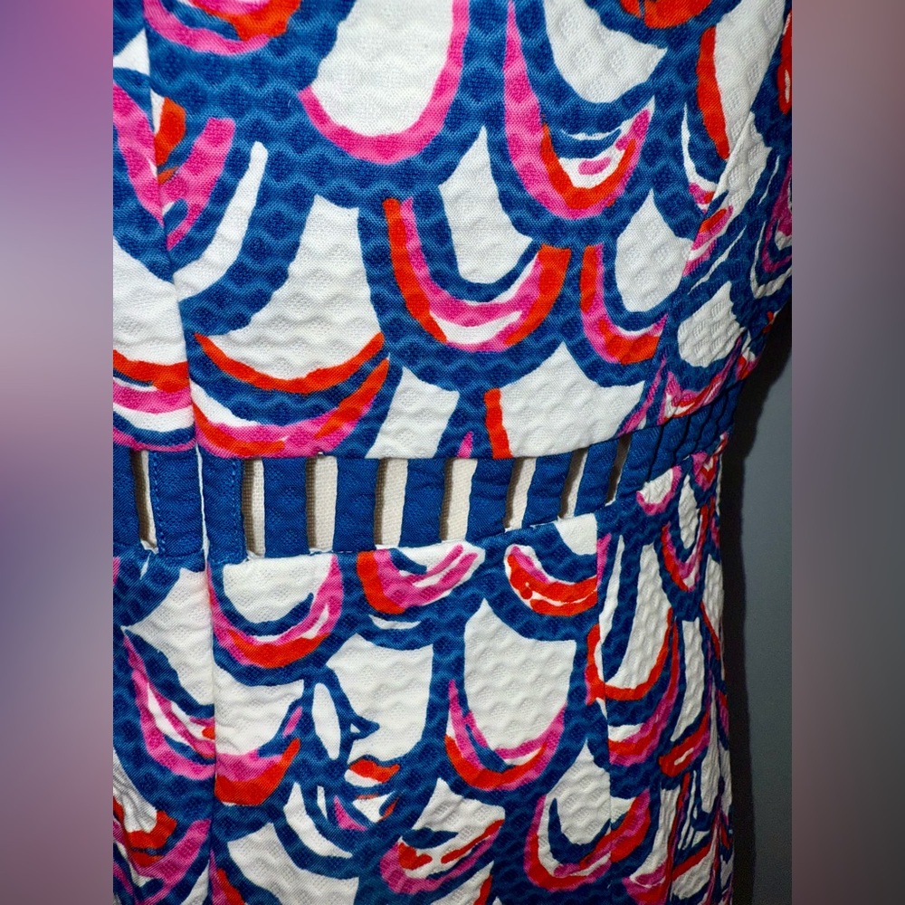 Lilly Pulitzer Sleeveless Navy, White & Pink Scallop Print Dress - Picture 7 of 13